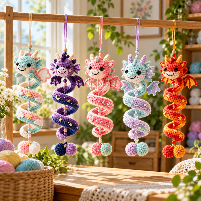 5-in-1 Crochet Dragon Spiral Hanging Pattern PDF | Fantasy Ornament Bundle