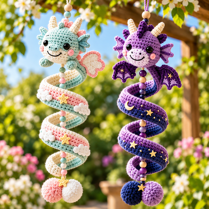 5-in-1 Crochet Dragon Spiral Hanging Pattern PDF | Fantasy Ornament Bundle