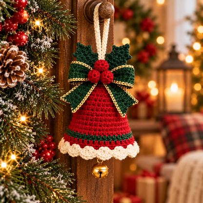 3-in-1 Christmas Bell Ornament Crochet Pattern PDF | Bow, Poinsettia & Snowflake