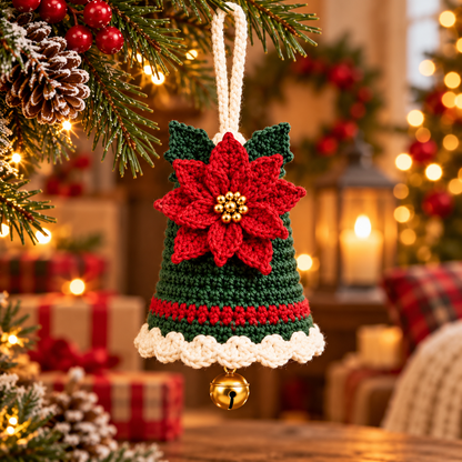 3-in-1 Christmas Bell Ornament Crochet Pattern PDF | Bow, Poinsettia & Snowflake