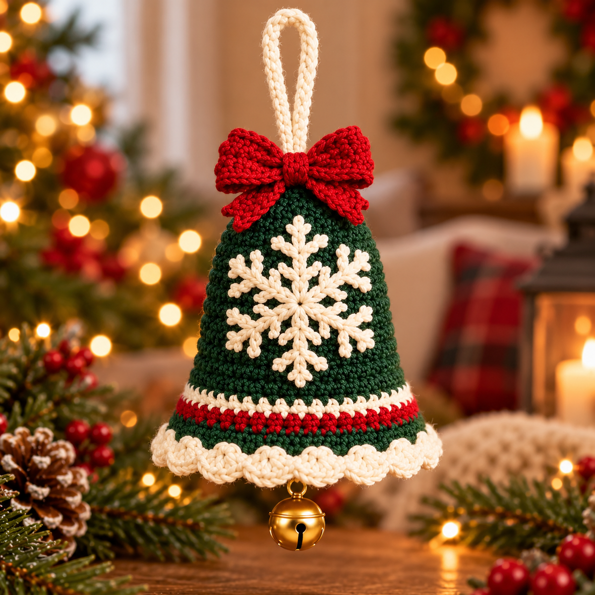 3-in-1 Christmas Bell Ornament Crochet Pattern PDF | Bow, Poinsettia & Snowflake