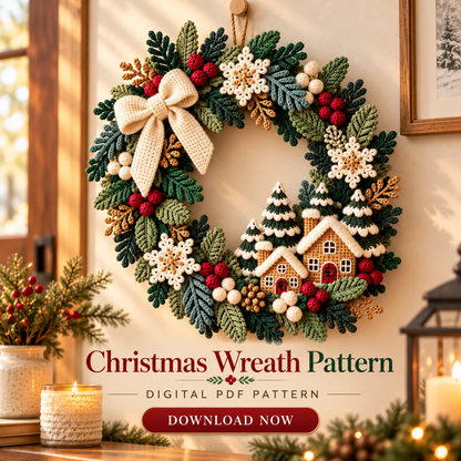 Gingerbread House Christmas Wreath Crochet Pattern PDF | Snowflake Door Decor