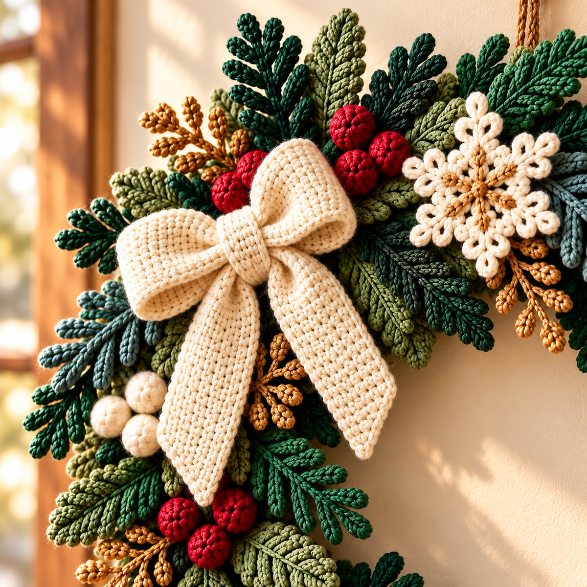 Gingerbread House Christmas Wreath Crochet Pattern PDF | Snowflake Door Decor