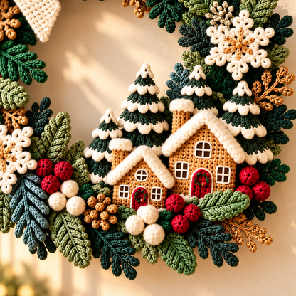 Gingerbread House Christmas Wreath Crochet Pattern PDF | Snowflake Door Decor