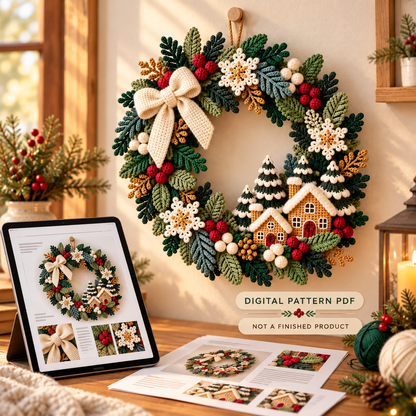 Gingerbread House Christmas Wreath Crochet Pattern PDF | Snowflake Door Decor