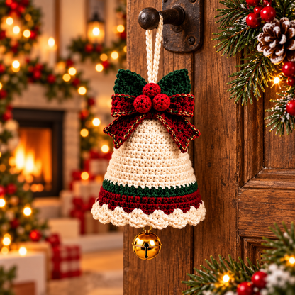4 Christmas Bell Ornament Crochet Patterns PDF | Poinsettia, Snowflake & Bow