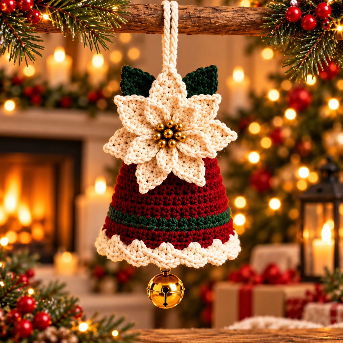 4 Christmas Bell Ornament Crochet Patterns PDF | Poinsettia, Snowflake & Bow