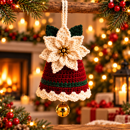 4 Christmas Bell Ornament Crochet Patterns PDF | Poinsettia, Snowflake & Bow