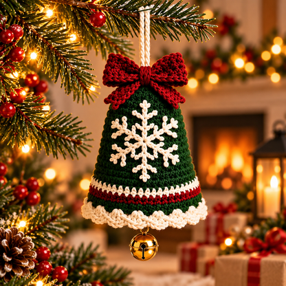 4 Christmas Bell Ornament Crochet Patterns PDF | Poinsettia, Snowflake & Bow