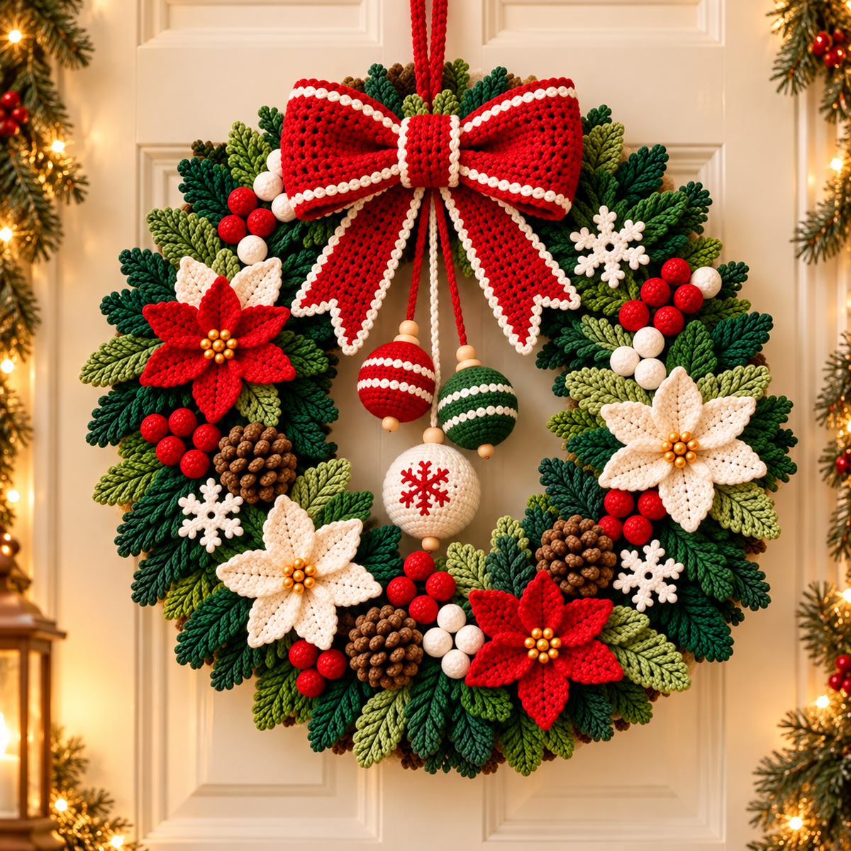 Poinsettia Christmas Wreath Crochet Pattern PDF | Holiday Door Decor