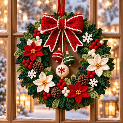 Poinsettia Christmas Wreath Crochet Pattern PDF | Holiday Door Decor