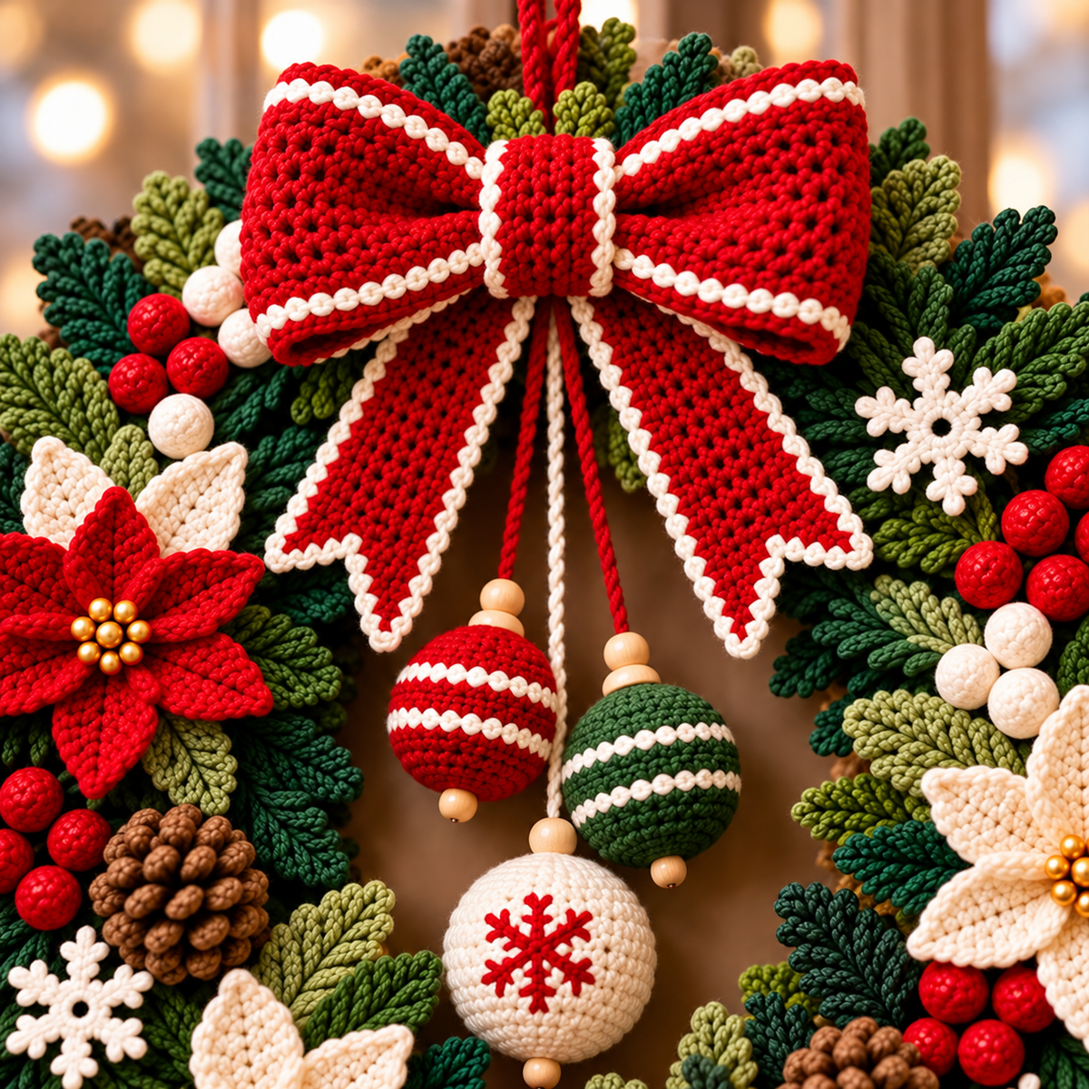 Poinsettia Christmas Wreath Crochet Pattern PDF | Holiday Door Decor