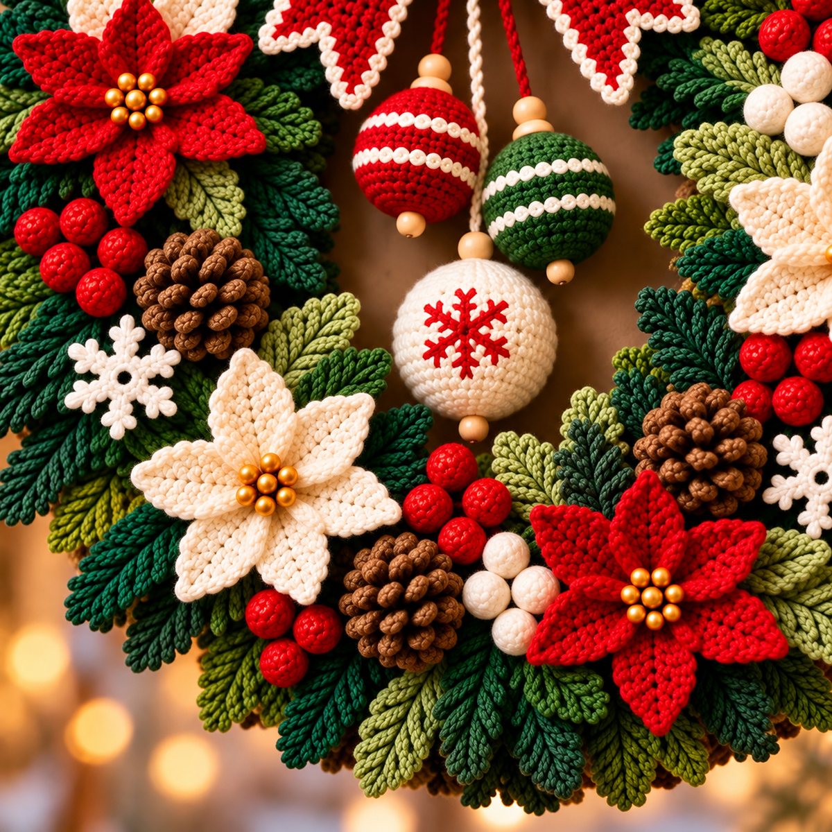 Poinsettia Christmas Wreath Crochet Pattern PDF | Holiday Door Decor