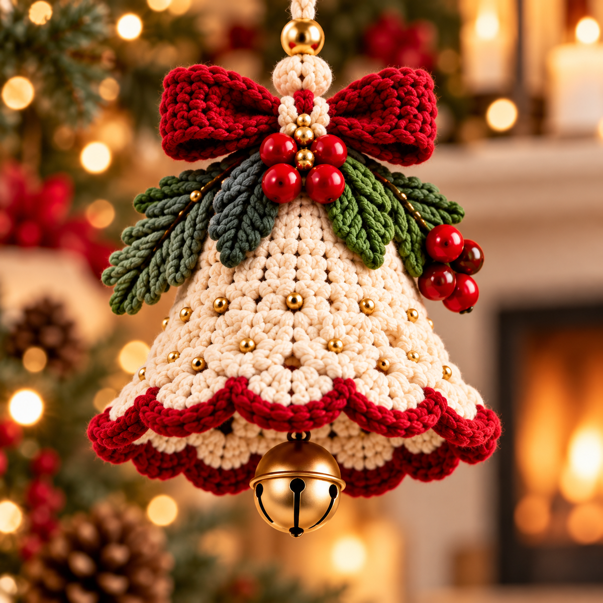 Christmas Bell Garland Crochet Pattern PDF | Poinsettia Holiday Decor