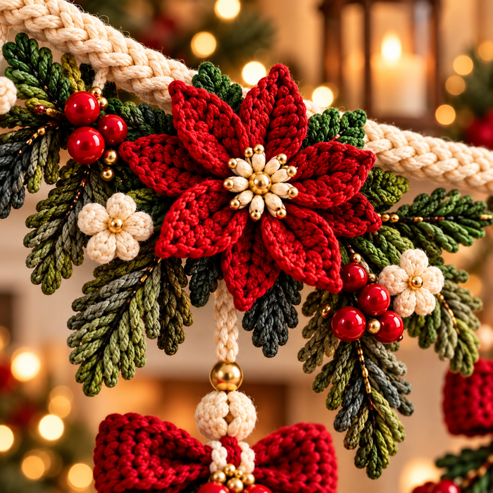 Christmas Bell Garland Crochet Pattern PDF | Poinsettia Holiday Decor