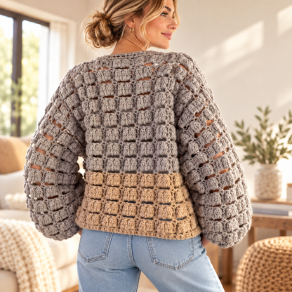 BRIK Crochet Cardigan Pattern PDF | Textured Bobble Stitch Jacket S–XL