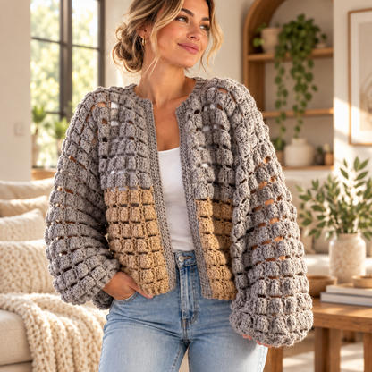 BRIK Crochet Cardigan Pattern PDF | Textured Bobble Stitch Jacket S–XL