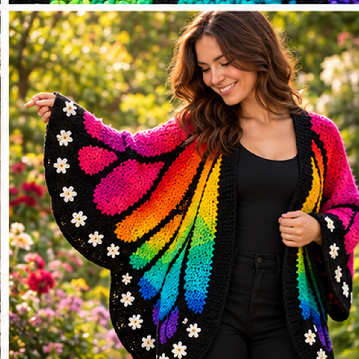 Rainbow Butterfly Wing Shawl Crochet Pattern PDF | Colorful Crochet Wrap